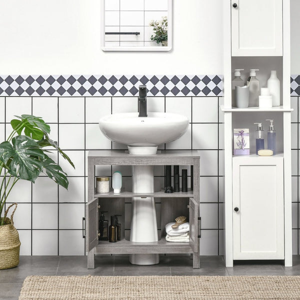 English Elm Kleankin Pedestal Sink Base Cabinet with Adjustable Shelf and Double Door Storage W2225142650