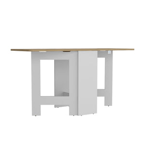 English Elm Folding Dining Table Evart — Space-Saving White/Macadamia Engineered Wood, Sturdy 22lb Capacity, Versatile Use B092142800