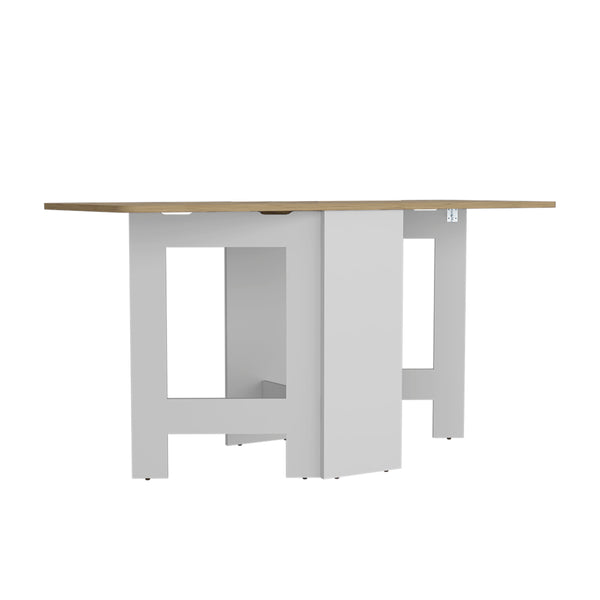 English Elm Folding Dining Table Evart — Space-Saving White/Macadamia Engineered Wood, Sturdy 22lb Capacity, Versatile Use B092142800
