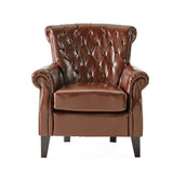 Christopher Knight Home® - Noble House - Franklin Mid-Century Modern Tufted Club Chair with Rolled Arms, Chestnut Brown