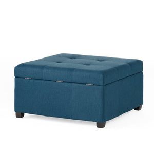 English Elm Carlsbad Tufted Waffle Lid Square Ottoman with Birch Legs for Living Room Storage 73426.00FDBL