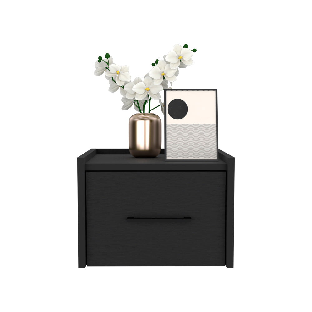 English Elm Floating Nightstand Calion Wall-Mounted Black — Space-Saving Engineered Wood, Drawer Storage, Sleek Handle, Modern Finish B092142807
