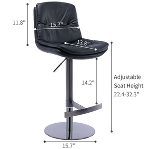 English Elm Swivel Stainless Steel Bar Stool with Faux Leather Backrest, Adjustable Height 21.7-31.5" Comfort Seat Black W2195135494