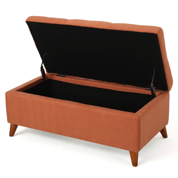 English Elm Christopher Knight Home® - Home Tufted Ainsley Button Storage Ottoman Bench with Hinged Lid, 38" Wide Fabric Seat, Birch Legs, Stylish Hidden Storage for Living Room or Bedroom Orange 74491.00ORG