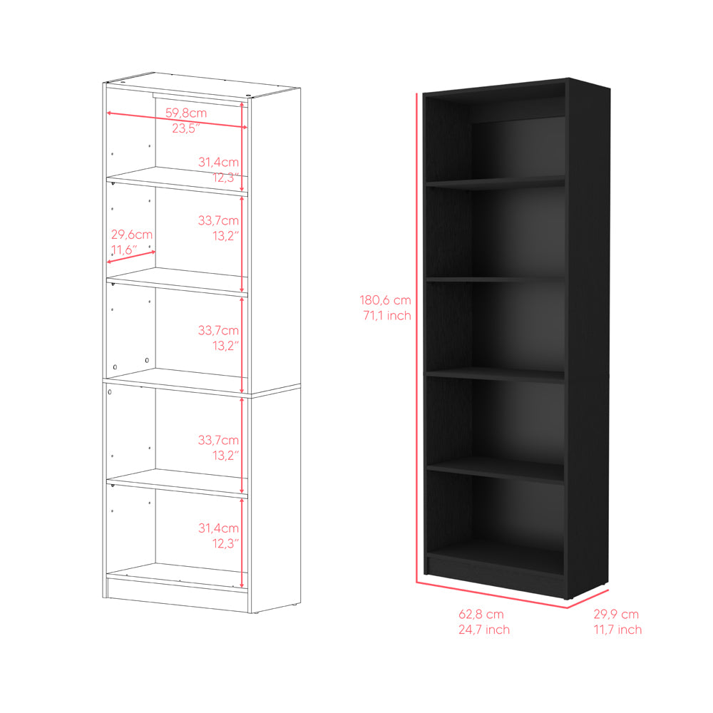 English Elm Bookcase Benzoni 4-Shelf Black Engineered Wood Space-Savvy Office Organizer with Extra Storage B092142812