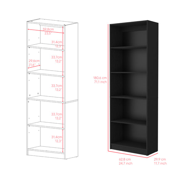English Elm Bookcase Benzoni 4-Shelf Black Engineered Wood Space-Savvy Office Organizer with Extra Storage B092142812