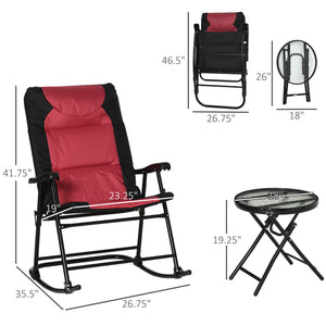 English Elm 3 Piece Outdoor Patio Furniture Set - Red Folding Bistro with Padded Rocking Chairs & Tempered Glass Table, Portable Comfort for Porch, Camping, Balcony W2225142471