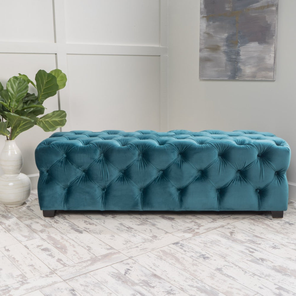 English Elm Ottoman Velvet Button Tufted Bench Glam Accent Seat for Living Room or Entryway 74561.00DT