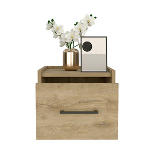 English Elm Floating Nightstand Calion Wall-Mounted Macadamia Beige Floating Nightstand with Drawer, Space-Saving, Sleek Handle, 17x16x5 B092142801