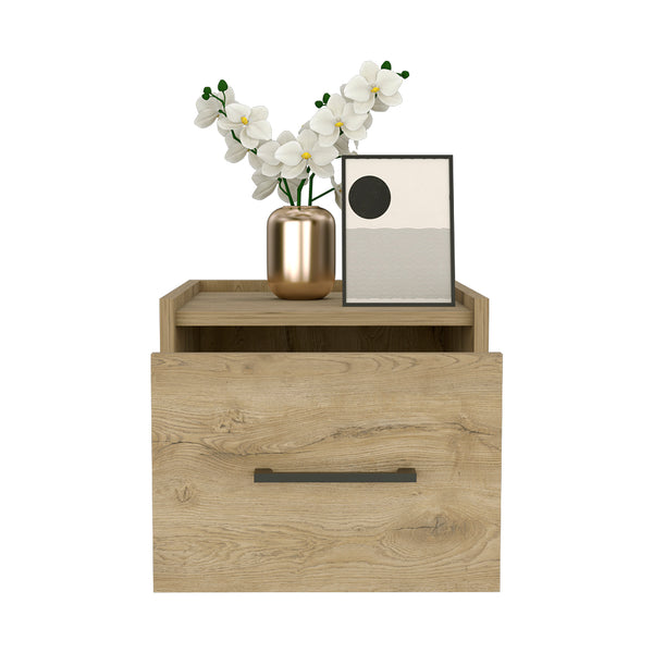 English Elm Floating Nightstand Calion Wall-Mounted Macadamia Beige Floating Nightstand with Drawer, Space-Saving, Sleek Handle, 17x16x5 B092142801