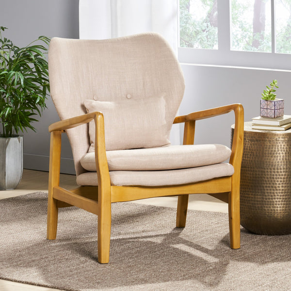 English Elm Christopher Knight Home® - Mid Mid Century Modern Fabric Club Chair with Button-Tufted Back and Accent Pillow, Tapered Birch Legs, Stylish Comfort (31.25˝W x 26.25˝D x 32.75˝H) Beige 59135.00