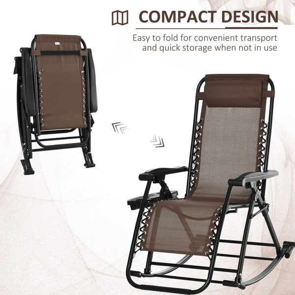 English Elm Outdoor Zero Gravity Rocking Chair with Bungee Seat Cup Holder and Folding Steel Frame W2225142473