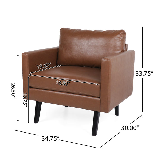 English Elm Christopher Knight Home® - CLUB Chair Light Brown Faux Leather Mid-Century Modern Accent Seat with Tapered Birch Legs, Cozy Retreat 71813.00