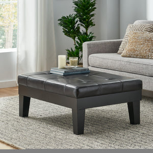 English Elm Chatham Bonded Leather Storage Ottoman with Slide Out Drawer and Tapered Legs 52423.00