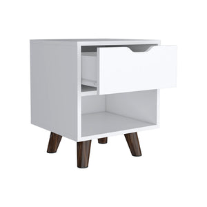 English Elm Nightstand Carleen White — Engineered Wood Nightstand with Spacious Drawer, Display Shelf & Wooden Legs B092142791