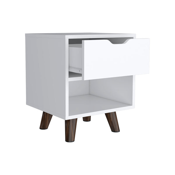 English Elm Nightstand Carleen White — Engineered Wood Nightstand with Spacious Drawer, Display Shelf & Wooden Legs B092142791