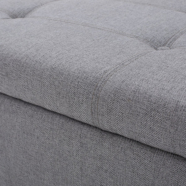 English Elm Storage Ottoman Bench with Lift Top Grey Upholstered Rolled Arm Traditional Style 74491.00GRY