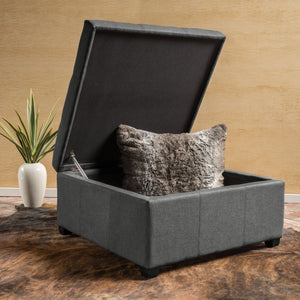 English Elm Carlsbad Tufted Waffle Lid Square Ottoman with Birch Legs for Living Room Storage 73426.00FDGY