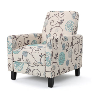English Elm Christopher Knight Home® - Floral Upholstered Push Back Chair with Lumbar Support and Soft Armrests in White & Blue for Cozy Elegance 52422.00FWBLU