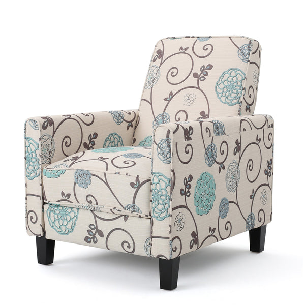 English Elm Christopher Knight Home® - Floral Upholstered Push Back Chair with Lumbar Support and Soft Armrests in White & Blue for Cozy Elegance 52422.00FWBLU