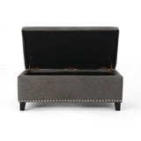 Christopher Knight Home® - Noble House - Caren Contemporary Microfiber Storage Ottoman with Nailhead Trim