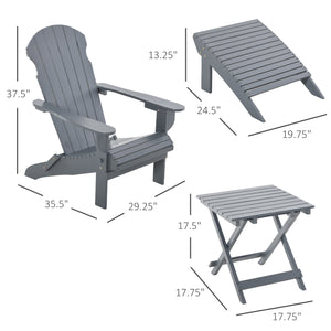English Elm 3-Piece Folding Adirondack set with Ottoman & Side Table, Rustic Gray Wood, High-Back Comfort for Patio W2225142506