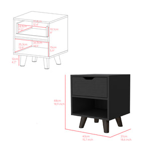English Elm Nightstand Carleen Black — Engineered Wood Nightstand with Display Shelf, Spacious Drawer, Stylish Legs B092142792