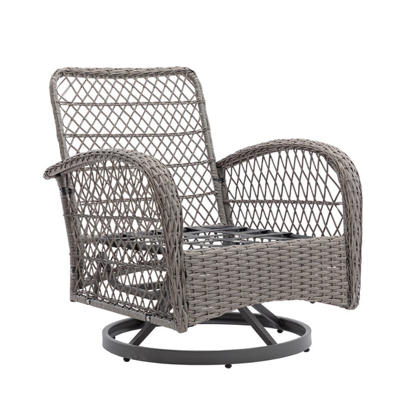 English Elm 3 Pieces Outdoor Swivel Rocker Patio Chairs Set with 360° Rotation, Tempered Glass Table & Plush Cushions Navy Blue W640142463