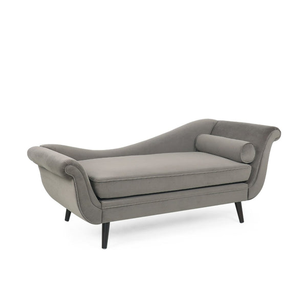 English Elm Chaise Lounge Velvet Upholstered with Birch Legs Elegant Salon Style Living Room Accent Taupe 69103.00TAU