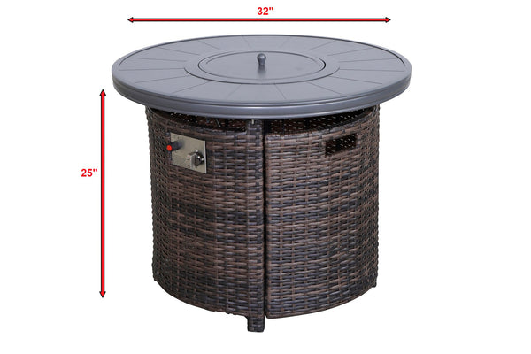 English Elm 25" Outdoor Fire Pit Table with Lid — 55,000 BTU Rustproof Aluminum & Wicker, Hidden Tank, Cover Included Espresso B120142404