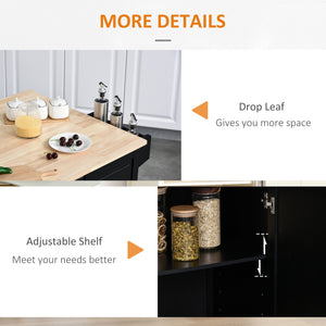 English Elm Mobile Kitchen Island Rolling Cart with Drop-Leaf Countertop, 3 Drawers, 2-Door Storage & Racks, Black W2225142636