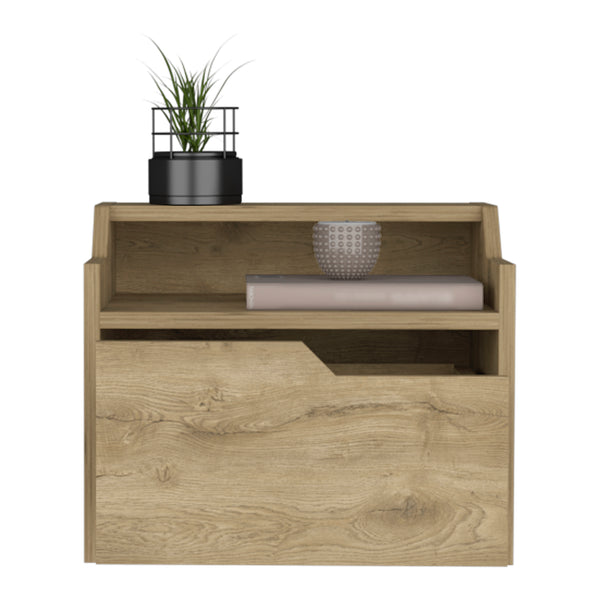 English Elm Floating Nightstand Chester Macadamia Beige – Wall-Mount Floating Shelf with Spacious Drawer, Dual-Tier Design for Modern Bedrooms B092142803