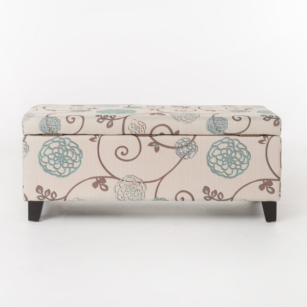 English Elm Storage Ottoman Upholstered Bench with Hidden Compartment for Living Room Seating 67218.00WBLU