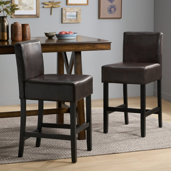 English Elm Christopher Knight Home® - Set of 2 26" Portman Bonded Leather Counter Height Barstool Brown — Stylish, Durable Seating Solution 73724.00