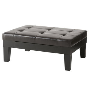English Elm Chatham Bonded Leather Storage Ottoman with Slide Out Drawer and Tapered Legs 52423.00