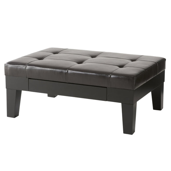 English Elm Chatham Bonded Leather Storage Ottoman with Slide Out Drawer and Tapered Legs 52423.00