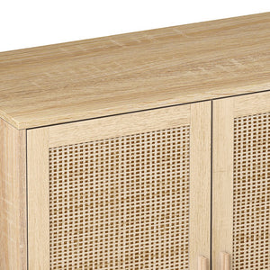 English Elm 62.20"Elegant Rattan 4-Door Storage Cabinet with Solid Wood Legs, 110lb Top, Stylish Organization W757133282