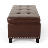 Christopher Knight Home® - Noble House - Gavin Contemporary Storage Ottoman with Nailhead Trim, Chestnut Brown