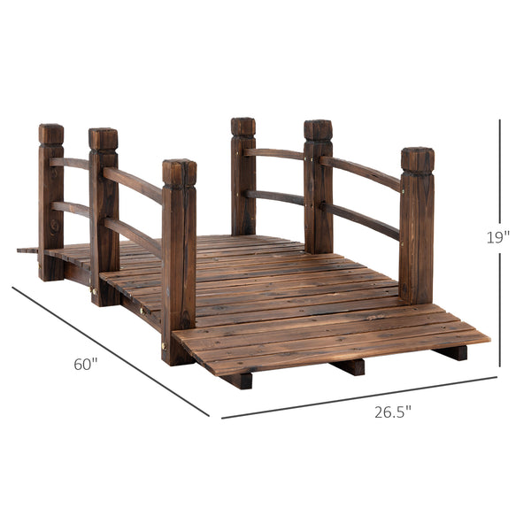 English Elm Fir Arched Garden Bridge with Railings, Stained Fir Wood 60" x 26.5" x 19", Rustic 400 lb Load W2225142629