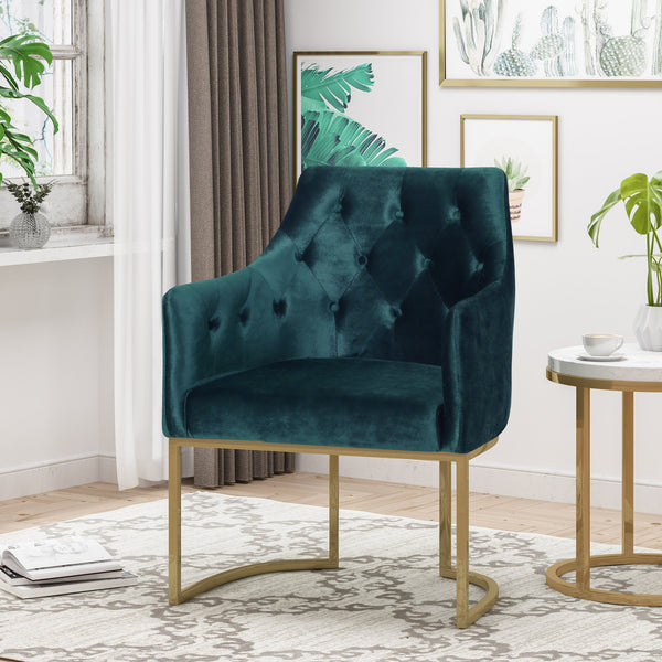 English Elm Christopher Knight Home® - CLUB Plush Altay Velvet Armchair with Gold Accents and Curved Modern Glam Design, Luxe Accent Seat Teal 65362.00T