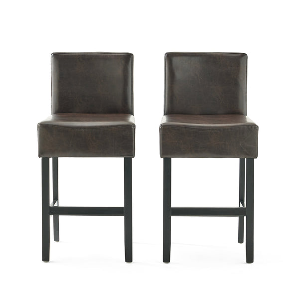 English Elm Christopher Knight Home® - [ Set of 2 26" Portman Bonded Leather Counter Height Barstool Brown - Elegant Wood Frame, Comfortable Seat WF530923BRN