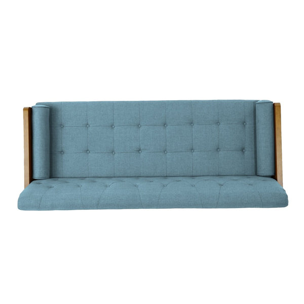 English Elm Aidan Tufted Fabric Sofa with Diamond Stitching and Gold Tipped Rubberwood Legs Blue 61688.00BLU