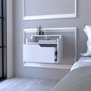 English Elm Floating Nightstand Chester Wall-Mount White — Modern Floating Nightstand with Drawer, Dual-Tier Surface, Space-Saving Design B092142805