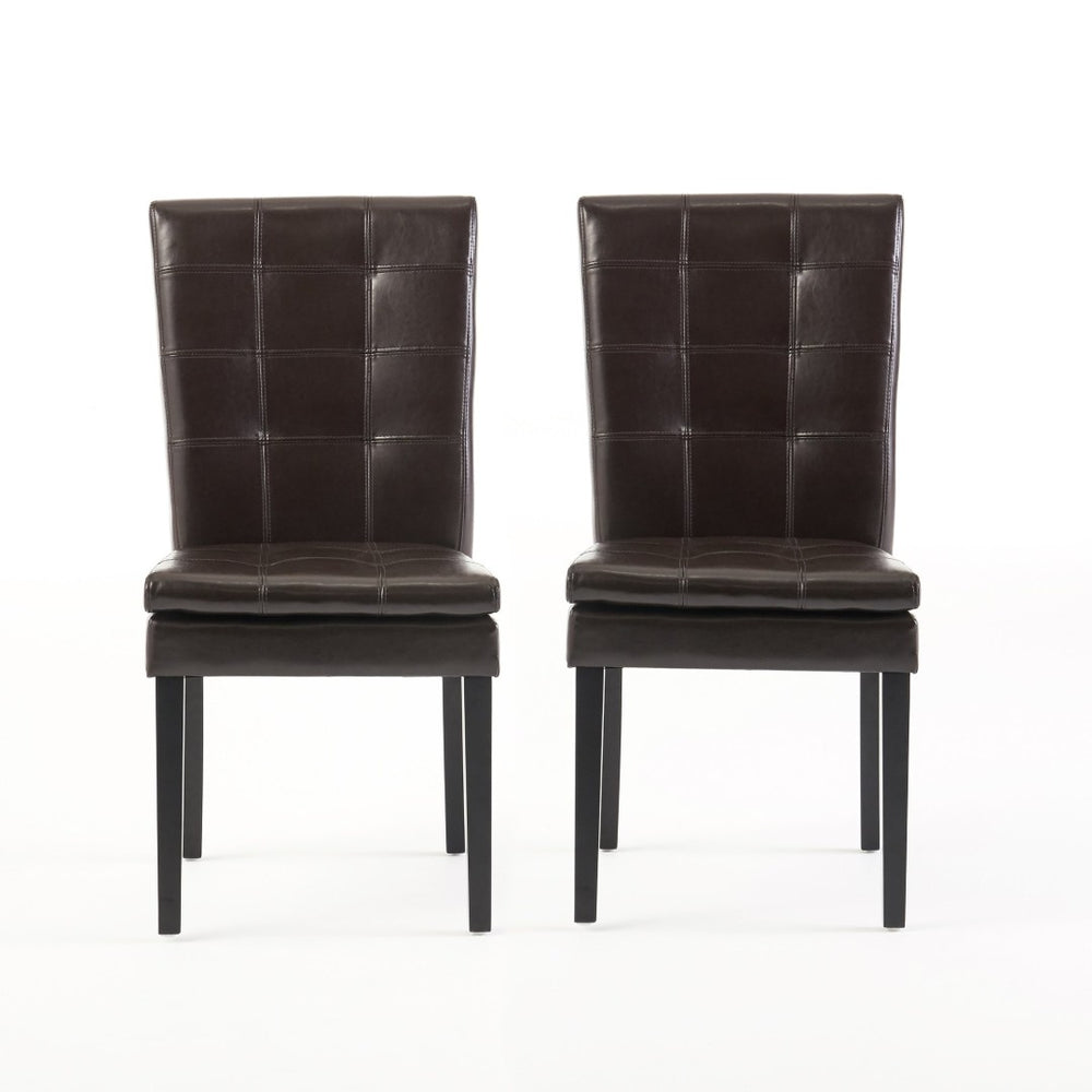 English Elm Badin Tufted Bonded Leather Dining Chairs Rubberwood Frame Set of 2 Contemporary 53447.00PU