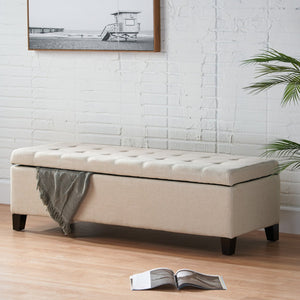 English Elm Storage Ottoman Bench with Button Tufted Waffle Lid for Bedroom or Living Room 68087.00DBGELNN