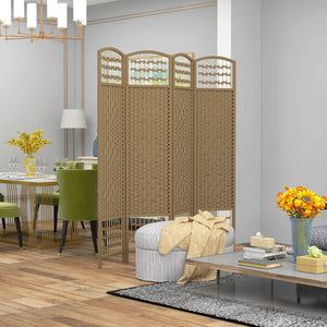 English Elm 4 Panel Room Divider - 5.6' Natural Woven Privacy Screen, Foldable Wood Frame, Airy Light-Filtering Design W2225142643