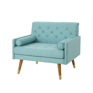English Elm Club Chair Tufted Accent Seat with Bolster Pillows and Gold Splayed Legs for Living Room 63050.00BLU