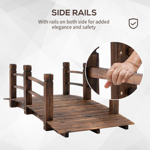 English Elm Fir Arched Garden Bridge with Railings, Stained Fir Wood 60" x 26.5" x 19", Rustic 400 lb Load W2225142629