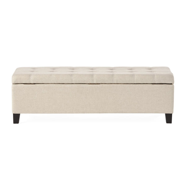 English Elm Storage Ottoman Bench with Button Tufted Waffle Lid for Bedroom or Living Room 68087.00DBGELNN