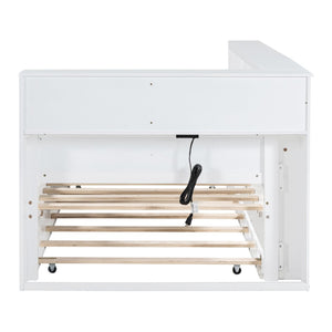 English Elm Wooden Twin Daybed with Storage Drawers Usb Charging Shelf and Pine Frame N733S347509K